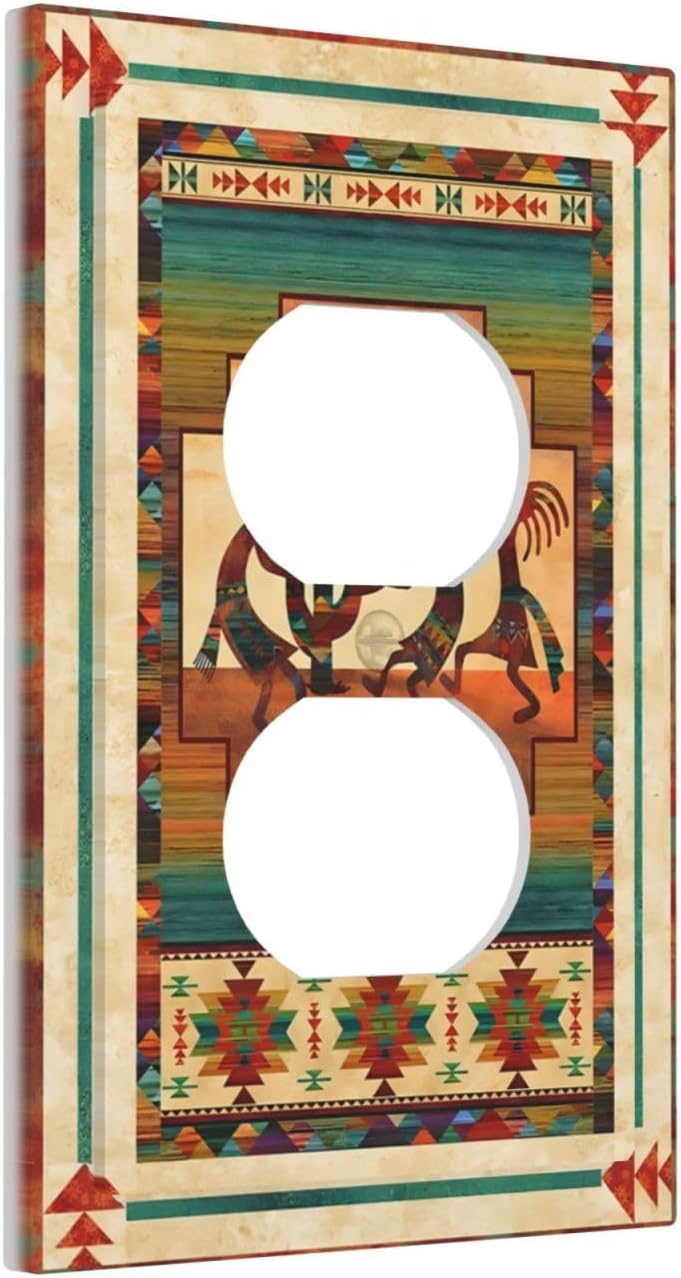 Decorative Outlet Covers Native American African Afro 1 Gang Duplex Light Switch Cover Plate Unique Wall Plate Electrical Switch Plate Covers for Home Bedroom Decor（2 Pack）
