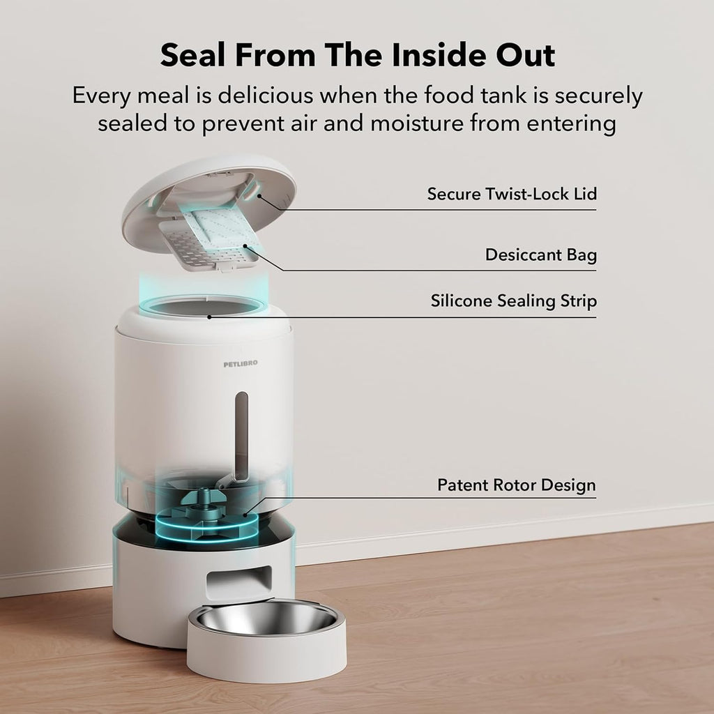 PETLIBRO Automatic Multiple Cats Feeder, 5G WiFi Automatic Dog Food Dispenser with Freshness Preservation, 5L Timed Pet Feeder with Low Food Sensor, Up to 10 Meals Per Day, Granary White