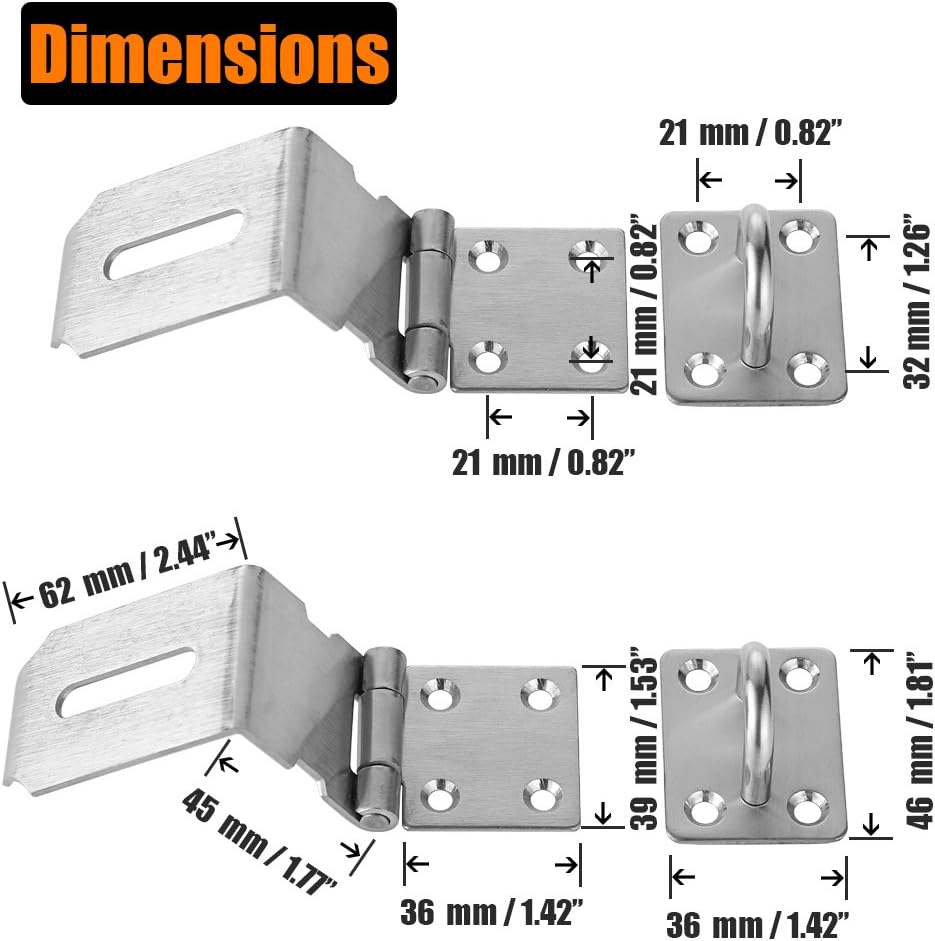 JQK Door Hasp Latch 90 Degree, Stainless Steel Safety Angle Locking Latch for Push/Sliding/Barn Door, 1.5mm Thickness Satin Nickel 2 Pack, 4 Inch