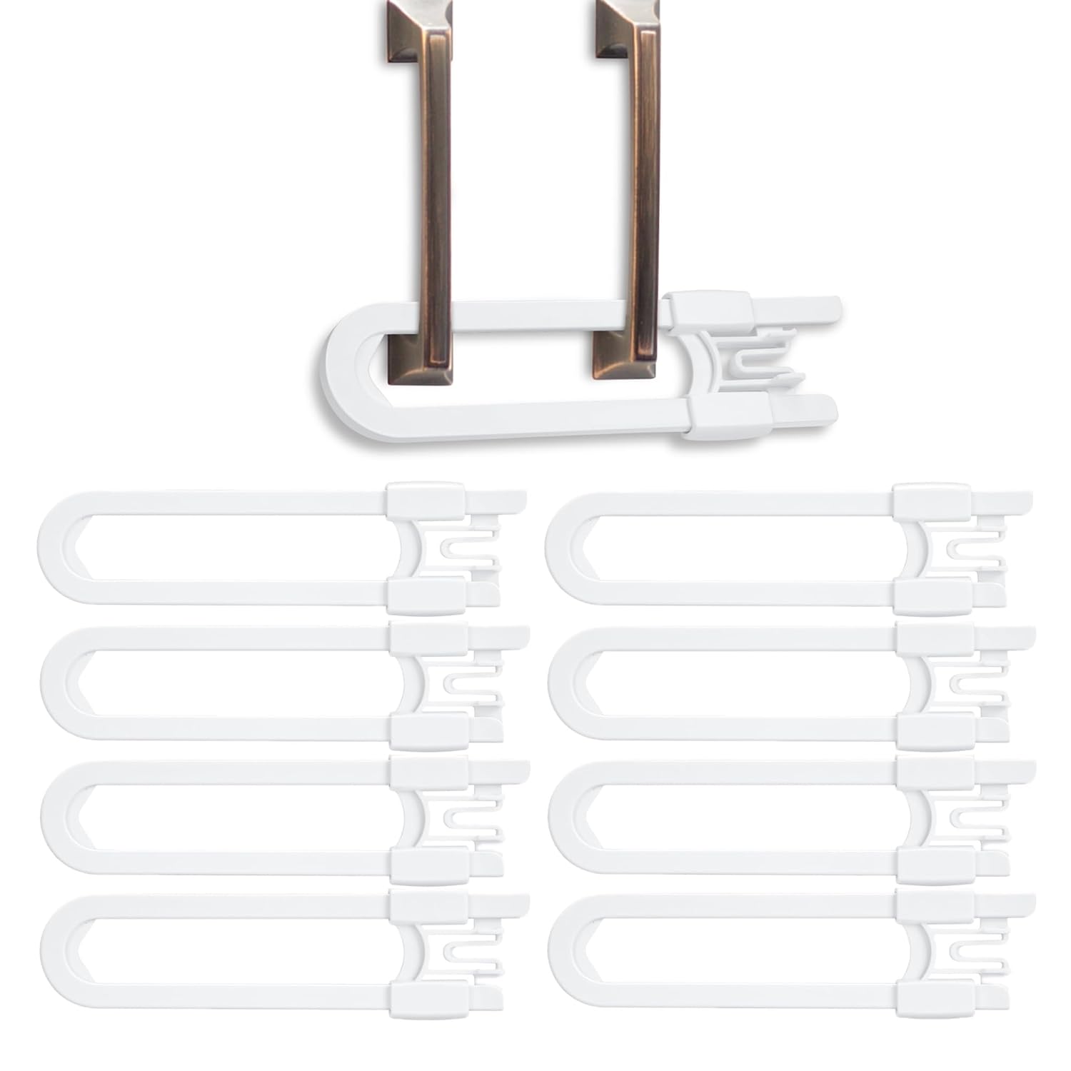 Vmaisi 8 Pack Baby Sliding Cabinet Locks - Adjustable U Shaped Child Safety Locks,Childproof Latches for Kitchen Bathroom Storage Cupboards Doors, Handles and Knobs White