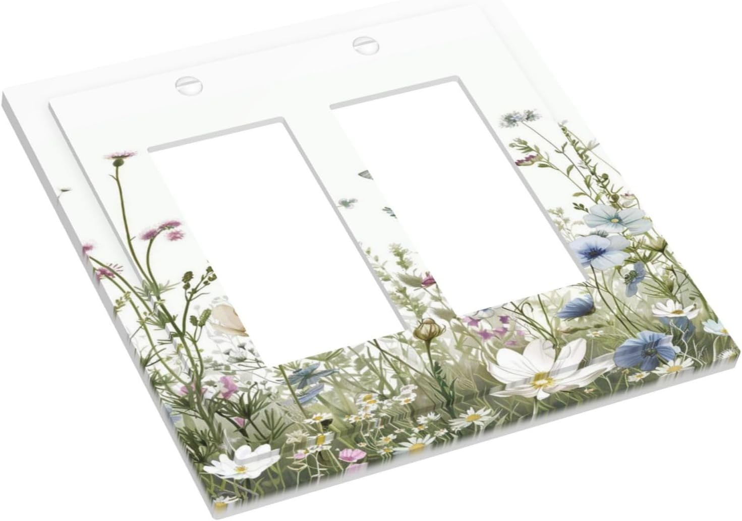 Colorful Wildflowers Daisy Plant Butterfly Floral Decorative Outlet Covers 2 Gang Double GFCI Rocker Electrical Wall Panels Light Switch Cover Plate for Bed Room Living Room Decor