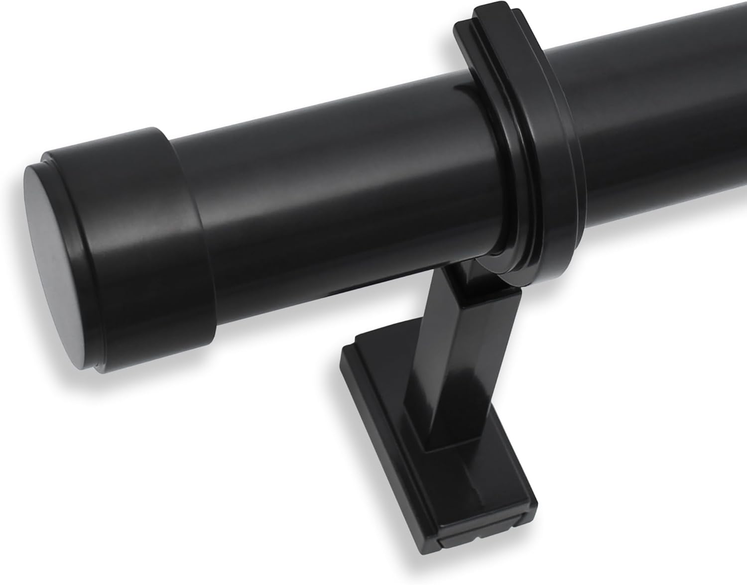 BlastHome® Non-Adjustable Luxury Curtain Rods for Windows, 1 ¼” Rod Set, 11 foot Fixed Length (Three Rods Connect for a Seamless Look), Tuxedo Black
