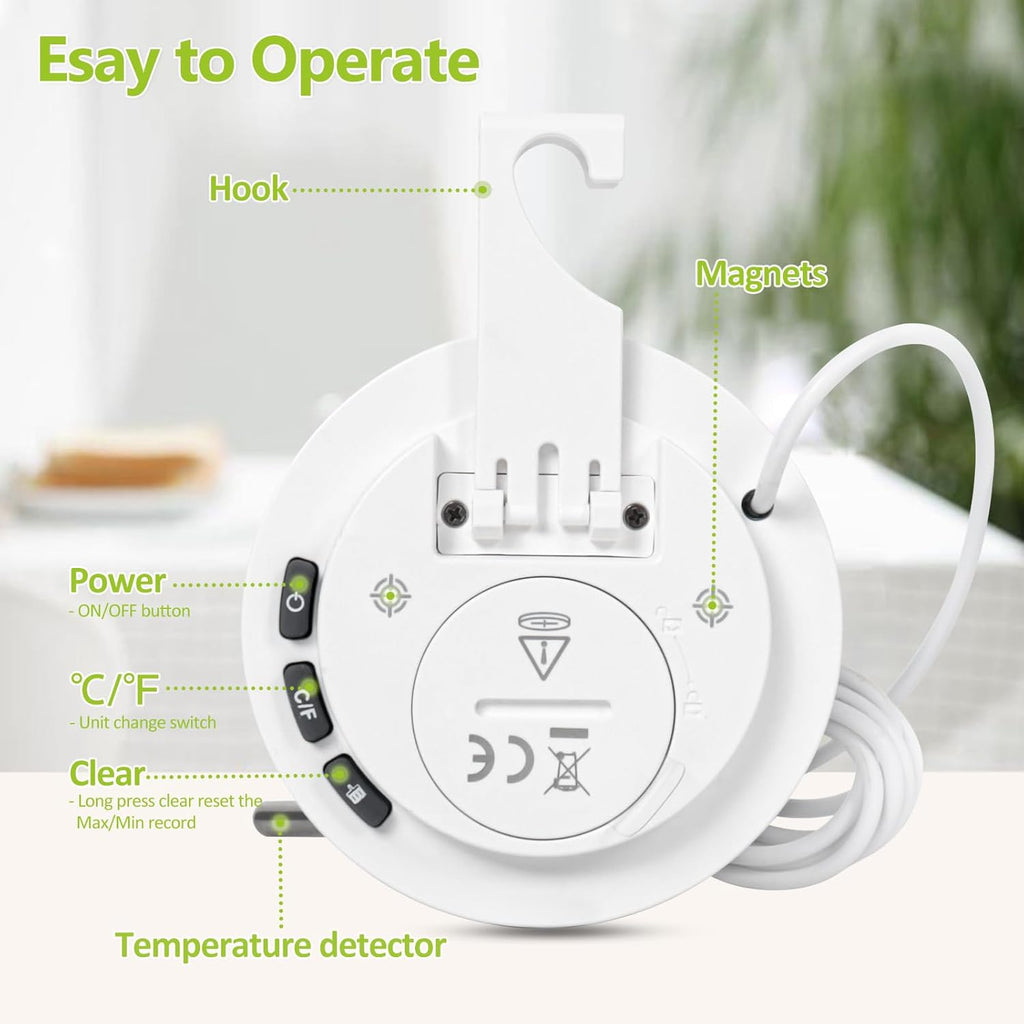 Geevon Refrigerator Thermometer 2 Pack IP65 Waterproof, with External Sensor, Fridge Temperature Monitor for Home Commercial, with LCD Screen, Stand and Magnetic Back, for Refrigerator, Freezer scenes