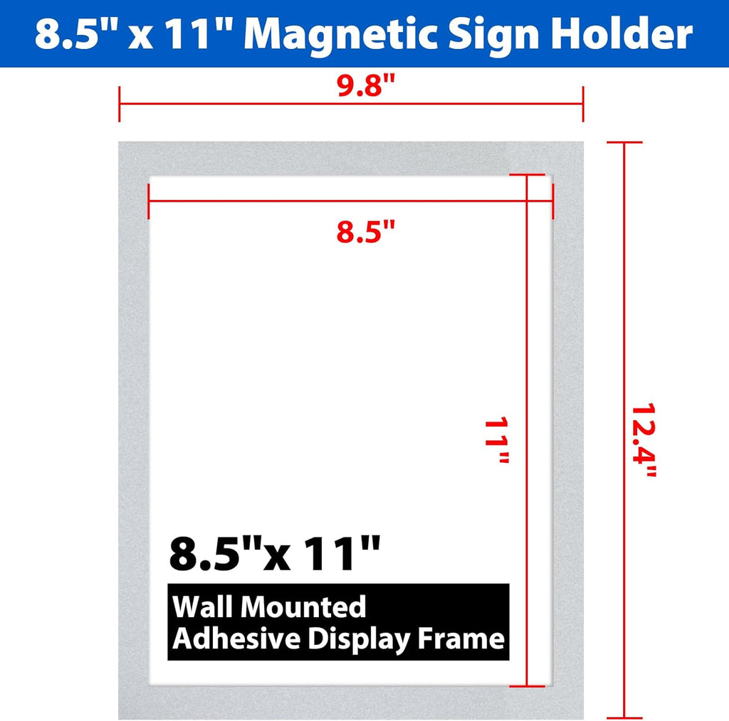 20 Pack Magnetic Sign Holder 8.5 x 11, Self-Adhesive Magnetic Picture Frame & Document Holder for Wall, Door, Fridge, Glass - Double-Sided Magnetic Frame for Poster & Paper Display (Silver)