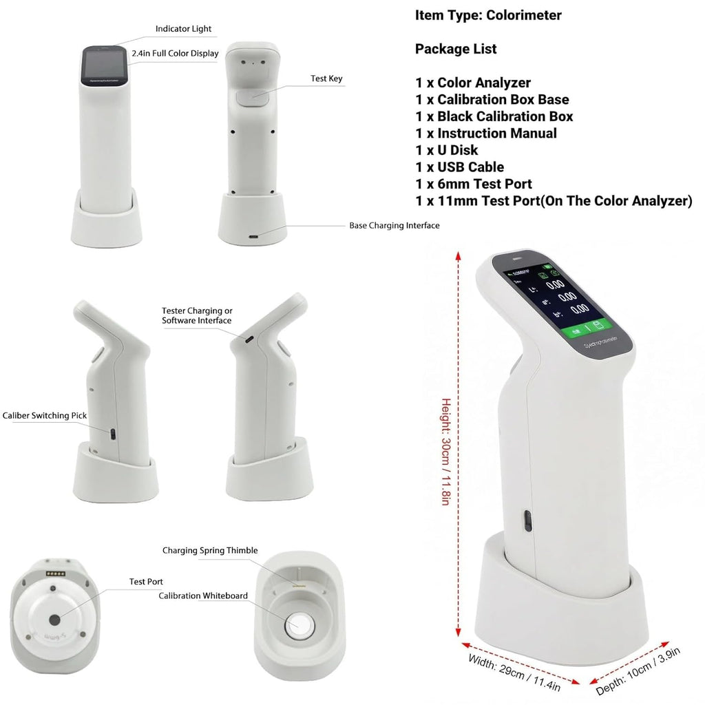 Portable Handheld Colorimeter Spectrophotometer, Auto Calibration Color Difference Tester with 6mm Test Aperture and IPS Touchscreen, Color Measurement Instrument