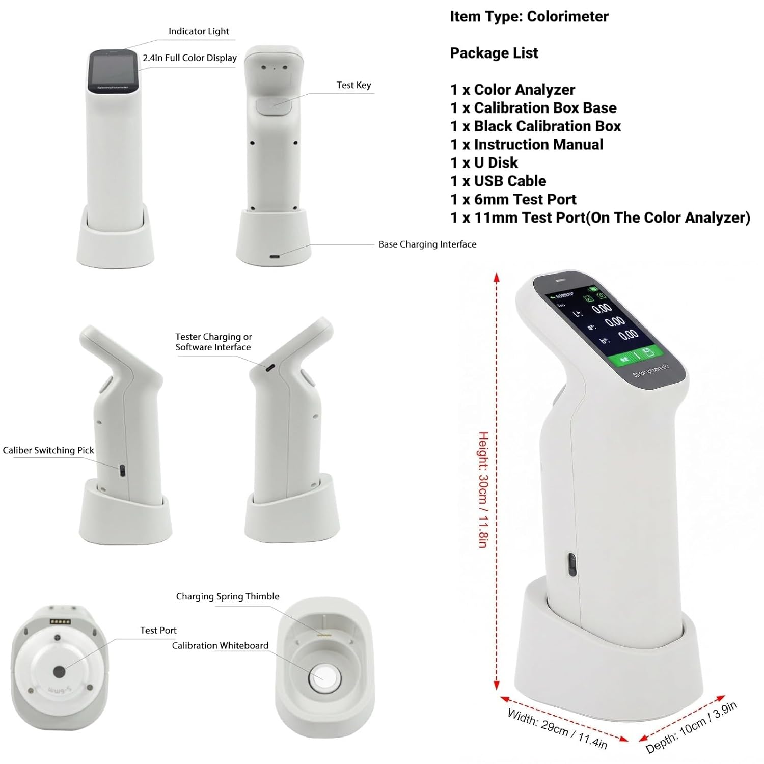 Portable Handheld Colorimeter Spectrophotometer, Auto Calibration Color Difference Tester with 6mm Test Aperture and IPS Touchscreen, Color Measurement Instrument