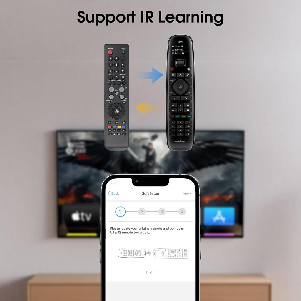 SofaBaton U2 Universal Remote with Backlit Button, All in One Universal Remote Control with App Control, Custom Macros, Compatible with Smart TVs,Sound Bar and DVD/Blu-ray Players, and More