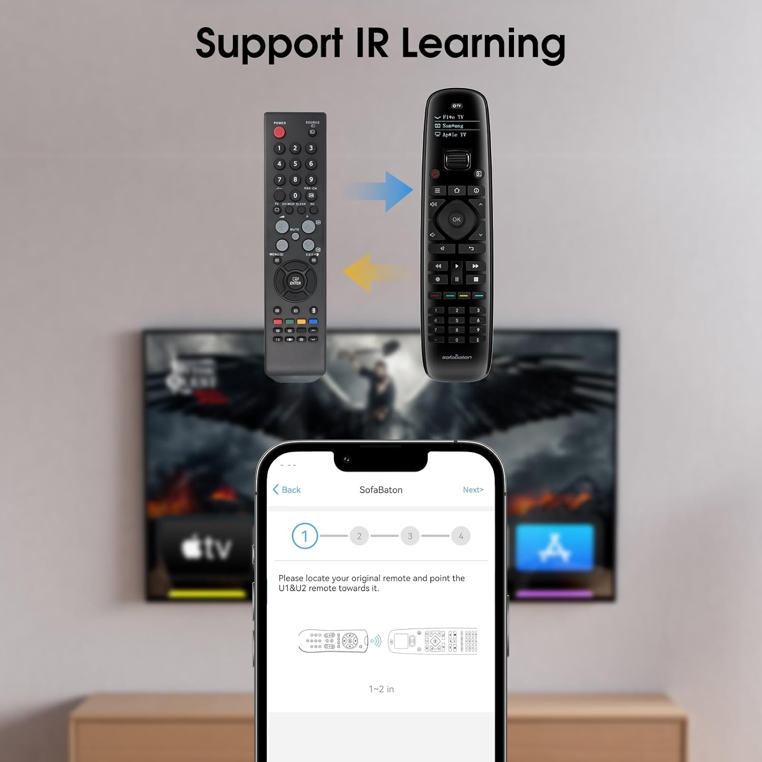 SofaBaton U2 Universal Remote with Backlit Button, All in One Universal Remote Control with App Control, Custom Macros, Compatible with Smart TVs,Sound Bar and DVD/Blu-ray Players, and More