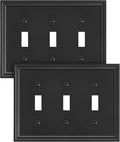 2-Pack Triple Toggle Light Switch Cover Plate, Black Decorative Switch Plate Covers, Natural Bamboo Fiber 3 Gang Wall Plate, Corrosion Resistant