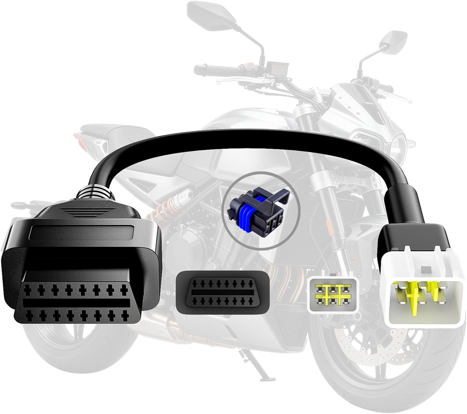 OBD2 Adapter Cable Fits for Delphi Motorcycles, 6Pin to 16Pin OBD2 Diagnostic Adapter Cable Works with All OBDII Scanner