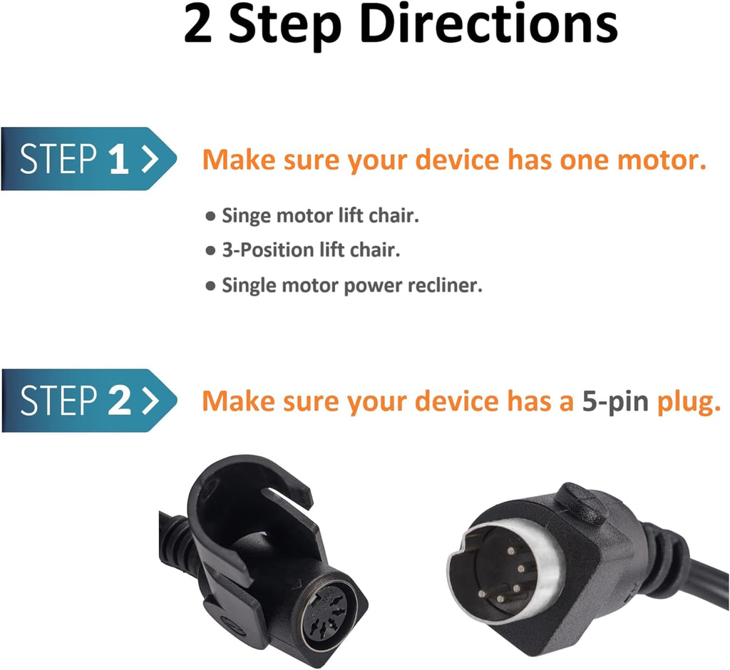 2 Button 5 Pin Hand Remote Control for Power Lift Chair & Power Recliner, Replacement Remote Handset with 2 Lighted Buttons CD001 (Black)