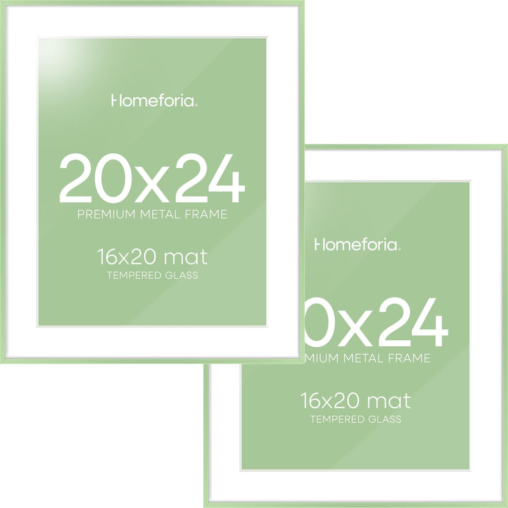 Homeforia 20x24 Frame Sage Green, High End Metal 20x24 Poster Frames with Mat 16x20 inch Photo, 20 x 24 Sage Green Picture Frame Matted to 16 by 20 Art, 24x20 Frame, Tempered Glass, Wall Kit, Set of 2