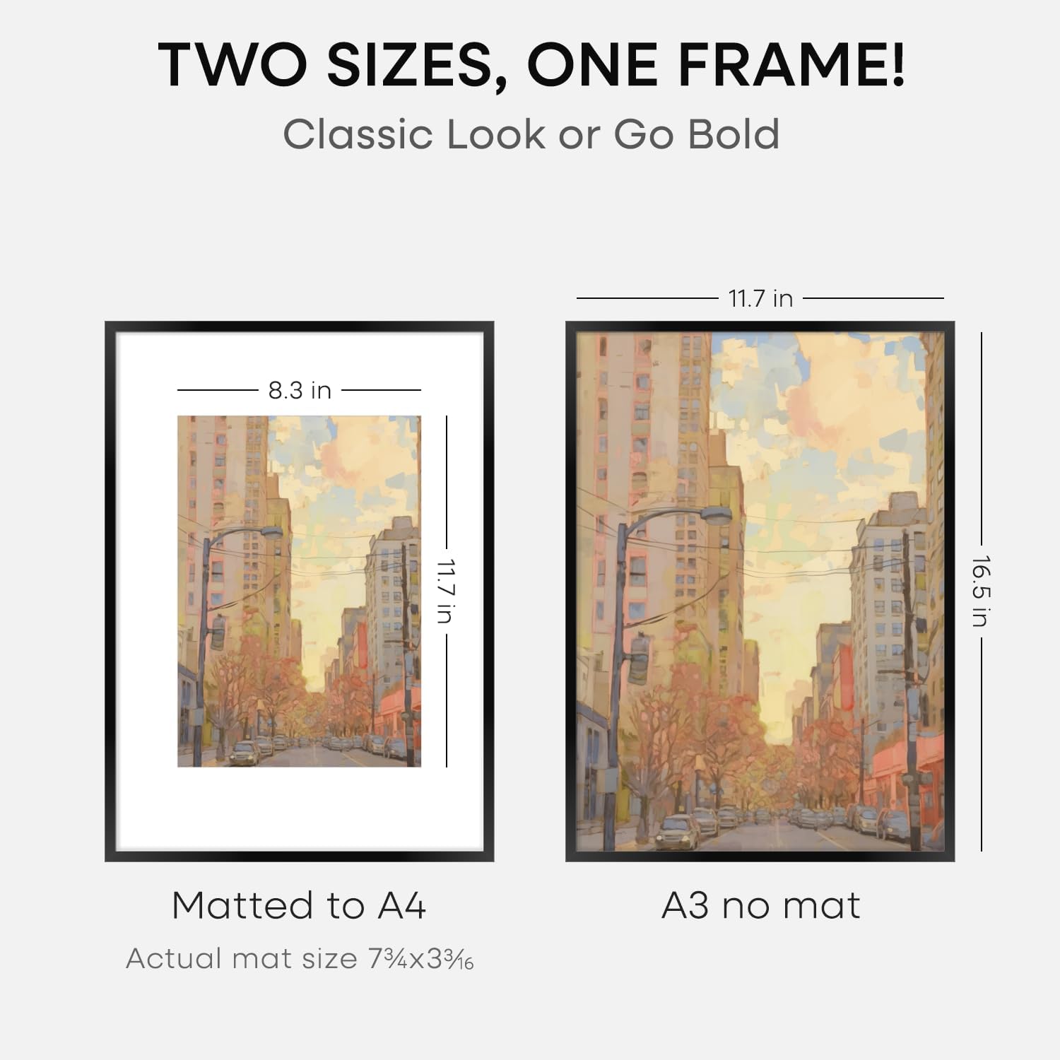 Homeforia A3 Picture Frame Black, High End Metal 11.7 x 16.5 inch Poster Frames with Mat 8.3 x 11.7 for Photo, A3 Size Frames Matted to A4 Print, 11.7x16.5 Wall Hanging Frame, Tempered Glass, Set of 3