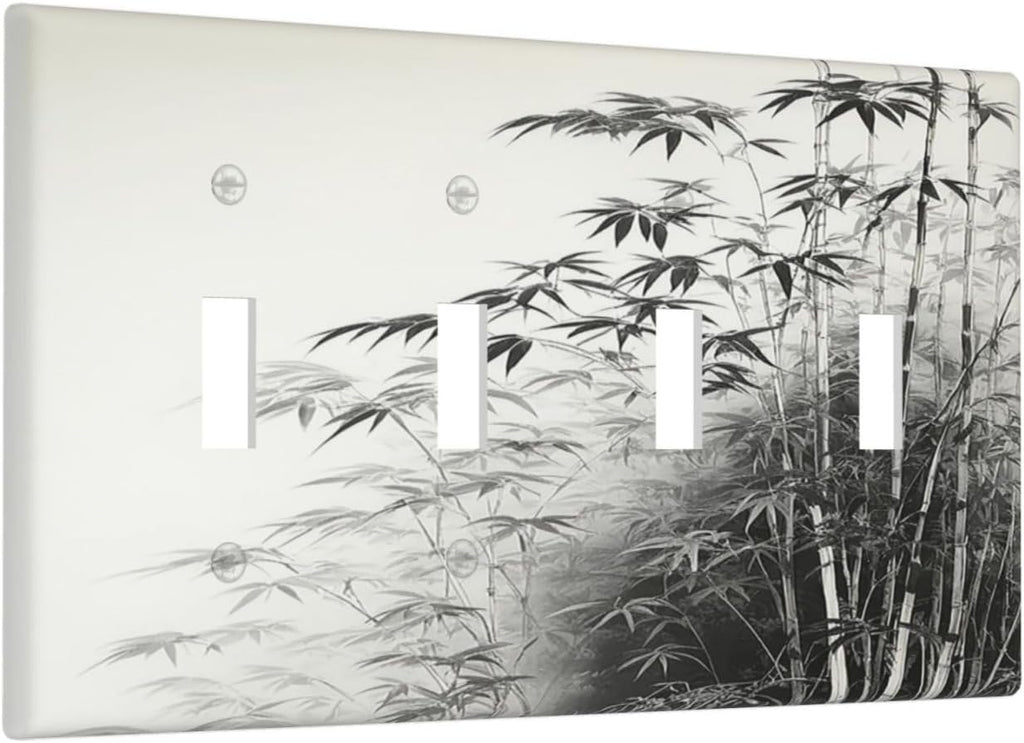 Light Switch Cover Plate Watercolor Vintage Ink Bamboo Forest Quad Toggle Wall Plates Decorative Switch Plates 4 Gang Outlet Covers Electrical Panel Cover Faceplate for Home Decor 4.5 X 8 IN
