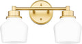 Emak Modern Gold Bathroom Light Fixtures, 2-Light Vanity Lights with Milk Glass Shade for Bathroom, Mirror, VL122-GD-ML-2