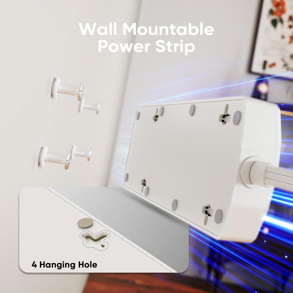 Surge Protector Power Strip, Yozisital Flat Plug Extension Cord with 8 AC Outlets & 4 USB Ports (2 USB-C), 5 FT Power Cord, 1200 Joules, Wall Mount, Desk Charging Station for Home Office, White