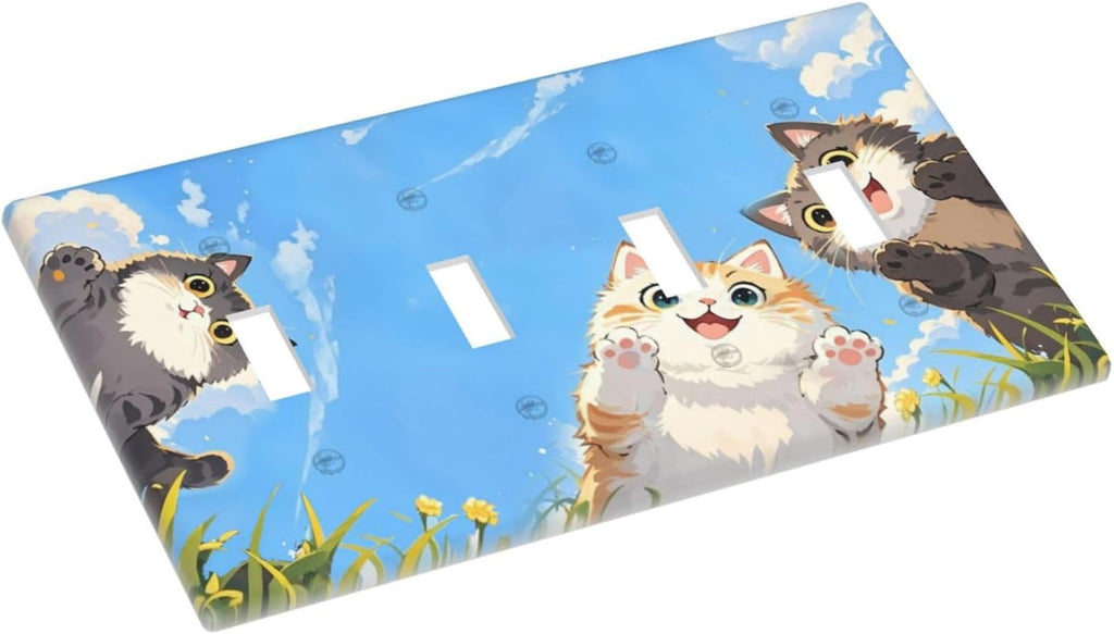 Light Switch Covers Orange Gray Cute Cat Sky Cloud Cat S Paw Quad Toggle Electrical Faceplate 4 Gang Wall Plate Decorative Switch Plates For Kids Room Nursery Decor