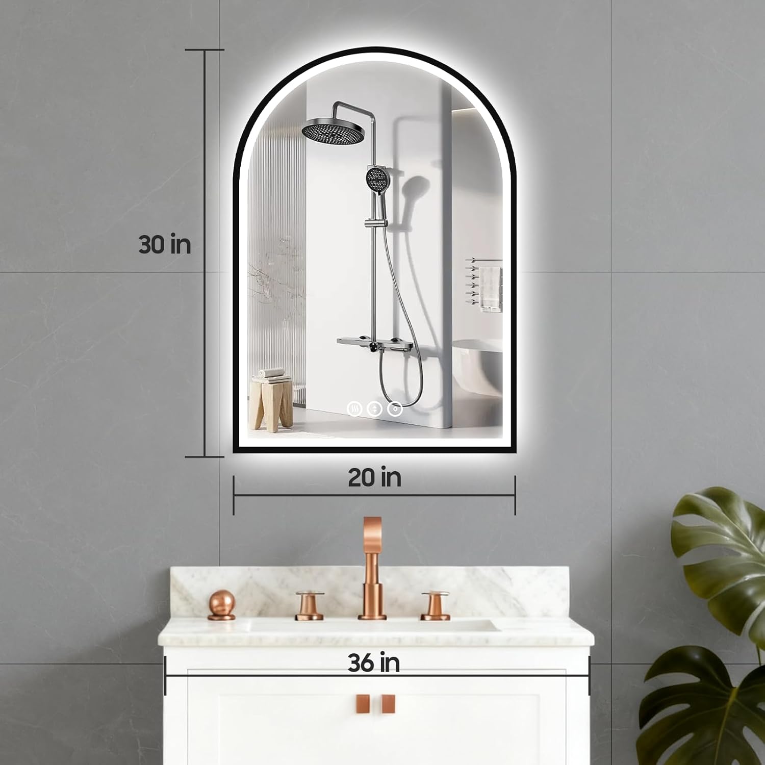 20x30 Inch Arch LED Bathroom Mirror, Black Lighted Bathroom Mirrors Wall Mounted, Vanity Mirror with Anti-Fog, Memory Function, 3 Color Temperature, Dimmable Led Mirror for Bathroom