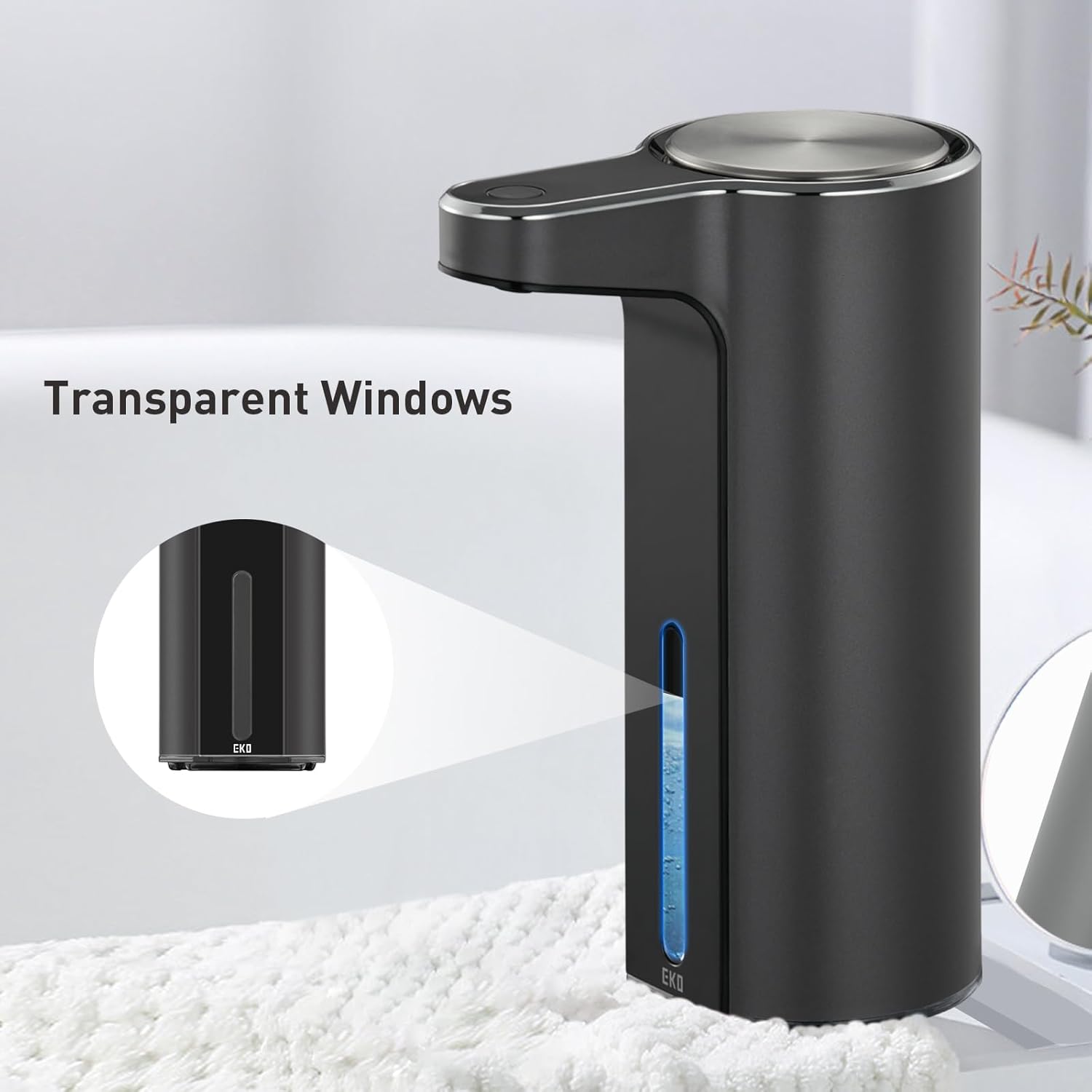 EKO Aroma Touchless Automatic Soap Dispenser for Bathroom and Kitchen, Liquid Hand Soap Dispenser, Water-Resistant and Rechargeable, 9 fl oz (Dark Grey)