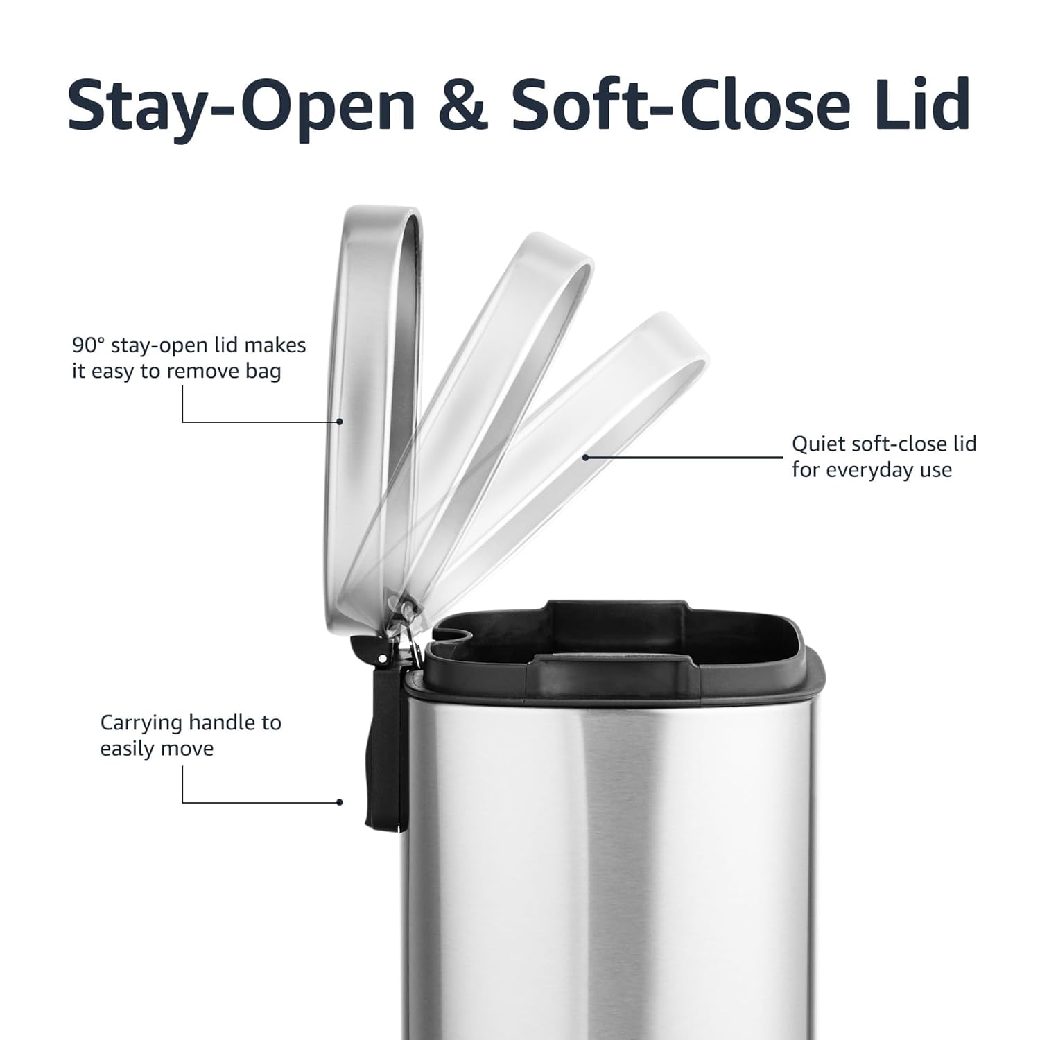 Amazon Basics Smudge Resistant Mini Rectangular Trash Can With Soft-Close Foot Pedal, Brushed Stainless Steel, for Bathroom & small space, 5L/1.32 Gal, 7.3x8.5x11.8 in, Satin Nickel Finish