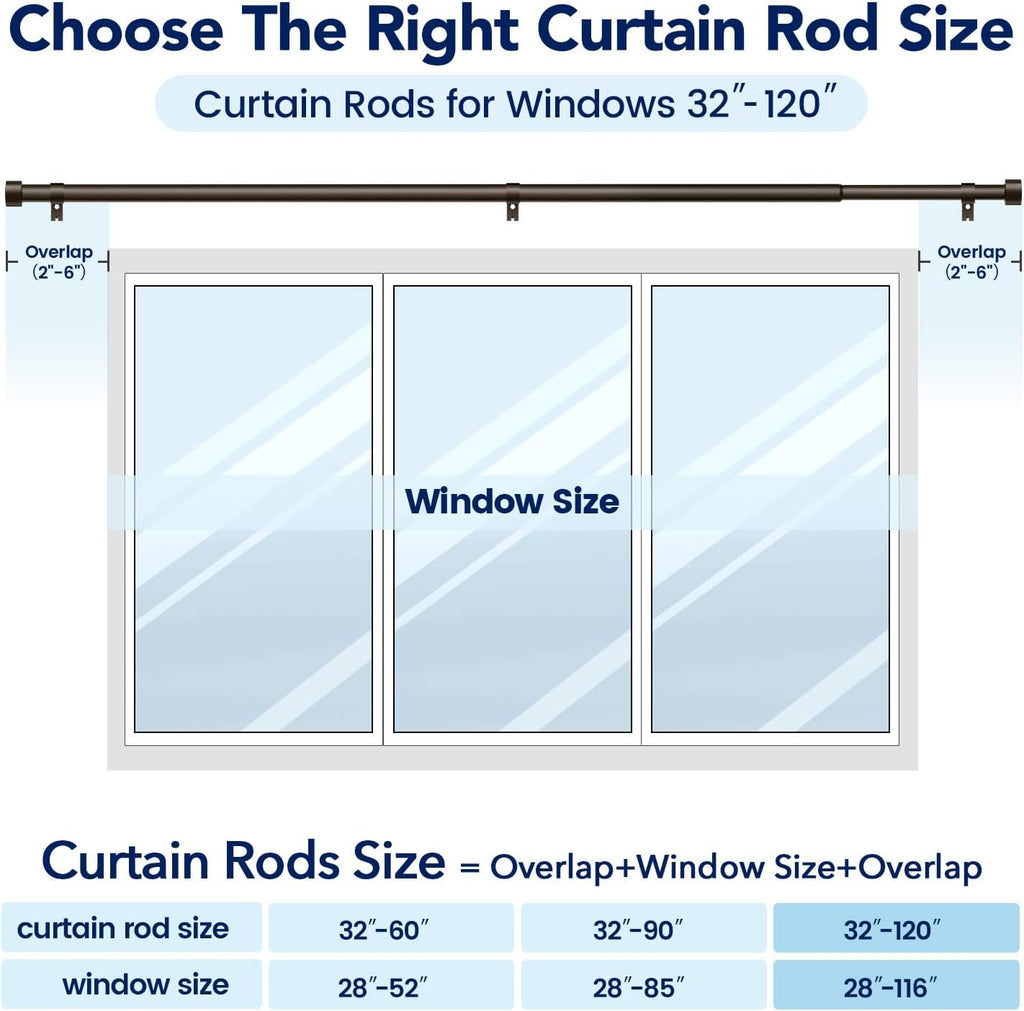 2 Pack Curtain Rods for Windows 66 to 120 Inch(5.5-10ft), 1 Inch Bronze Heavy Duty Curtain Rods Set, Adjustable Extra Long Curtain Rod for Bedroom Patio, Outdoor Drapery Rods, Size 32"- 120"