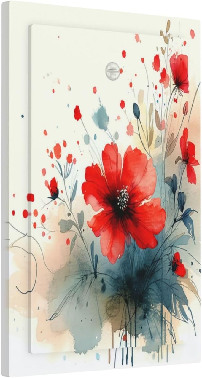Vintage Floral Red Watercolor Modern Light Switch Cover Plate 1 Gang No Device Blank Decorative Switch Plate Electrical Wall Plates Faceplate for Bedroom Bathroom Decor