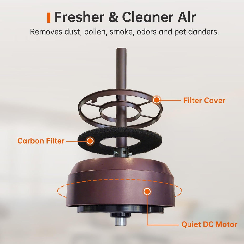 reiga 65 Inch Walnut Wood Ceiling Fan with Lights and Remote Control, Quiet Reverse DC Motor, High Airflow, Timer Function, and Built-in Air Purifier Coconut Carbon Pads for Home
