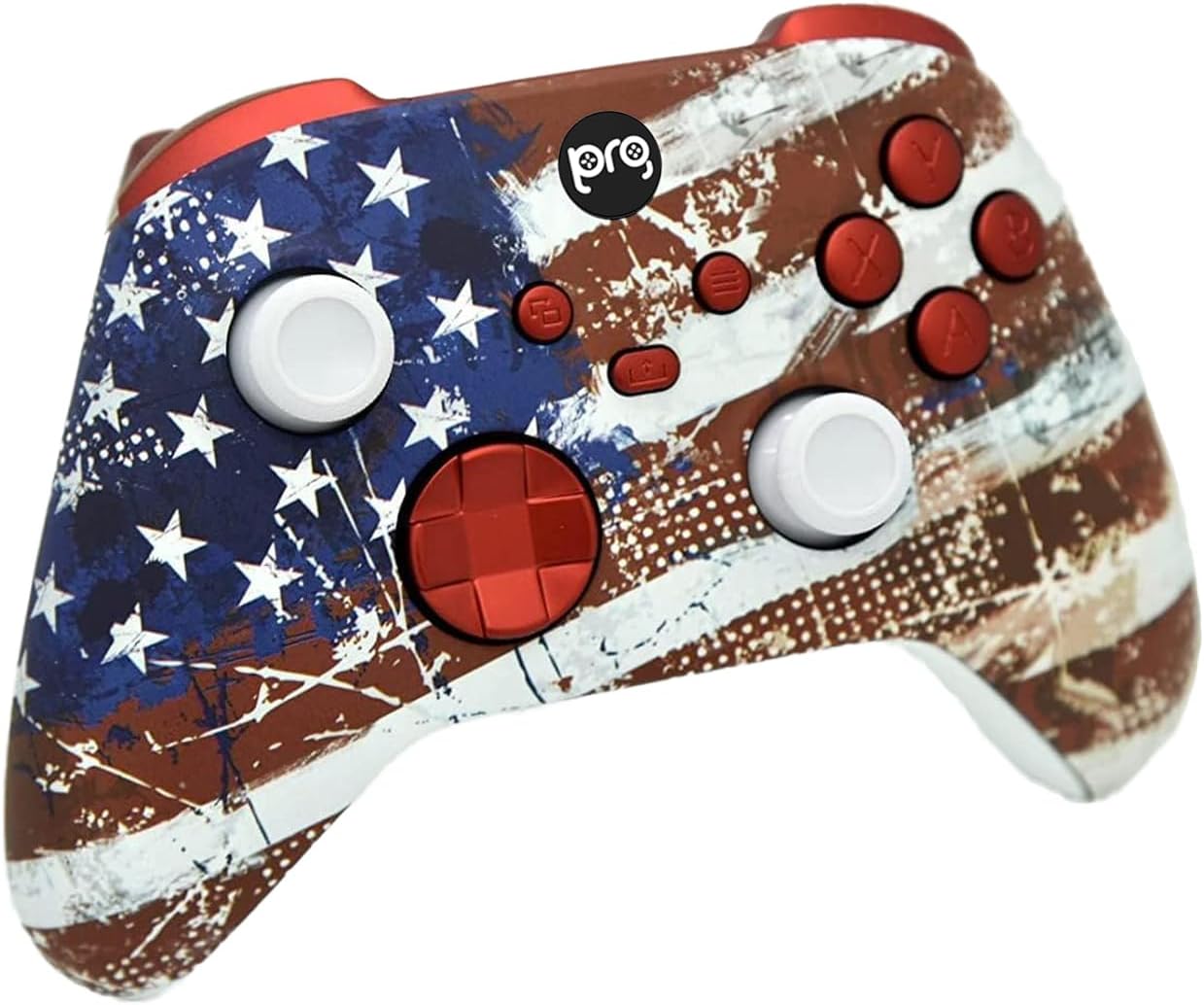 Hand Airbrushed Fade Custom Controller Compatible with Xbox Series X/S & Xbox One (Series X/S U.S Flag W/Red Inserts)