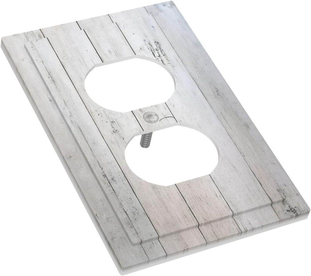 Rustic White Grey Wood Grain Outlet Covers 1 Gang Duplex Light Switch Cover Wall Plate Decorative Switch Plates Electrical Receptacle Faceplate for Bedroom Bathroom Decor