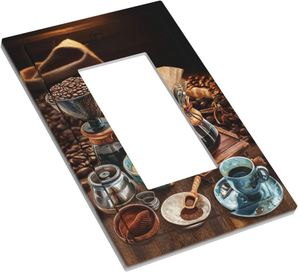 Decorative Outlet Covers Retro Coffee Maker Beans Cup 1 Gang Single Decora GFCI Device Light Switch Covers Plate 1 Rocker Wall Plate Jumbo Faceplate for Kirchen Decor