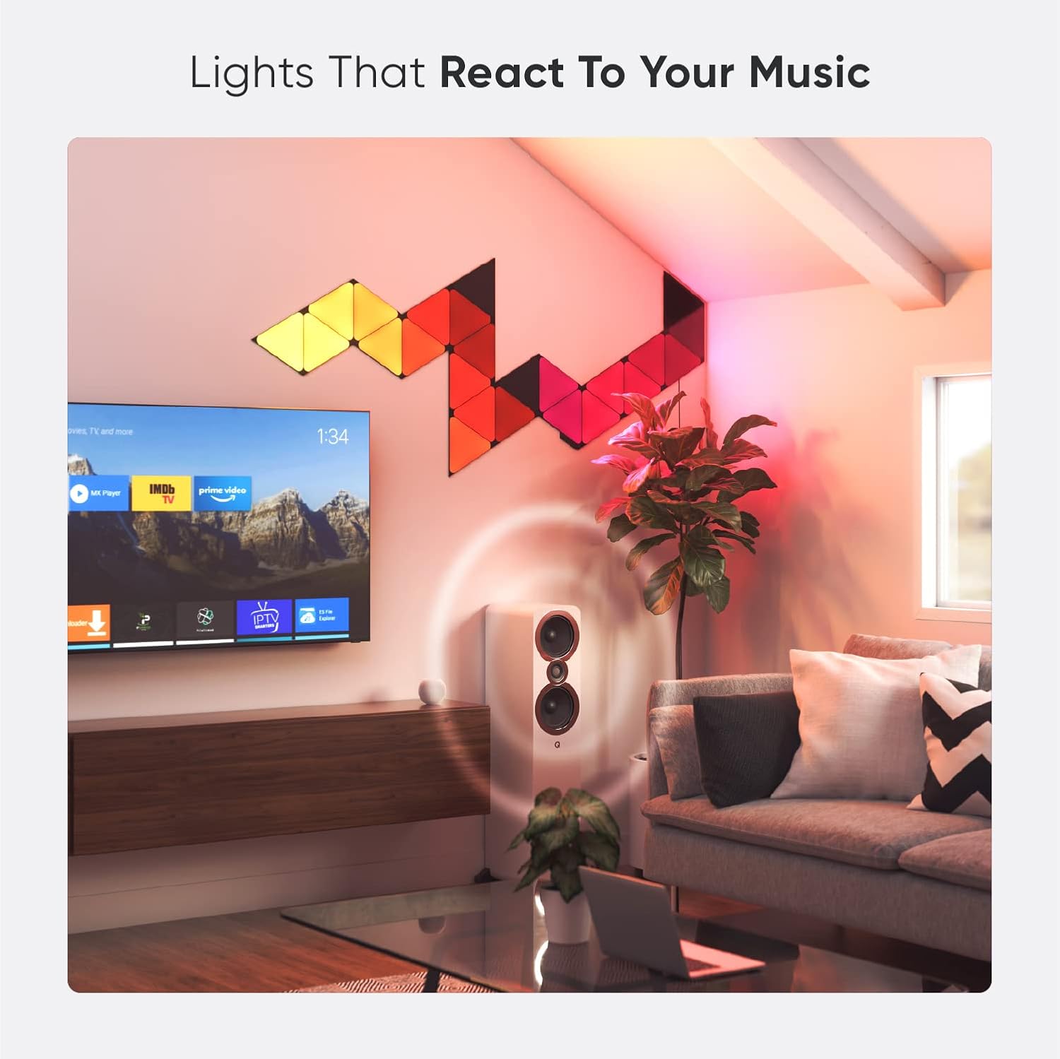 Nanoleaf Shapes Black Triangle LED Wall Lights, Smart RGBW Gaming Lights for Room & Modern Decor, 16M+ Colors with Music Sync, Works with Alexa & Google Assistant, DIY Wall Art (9-Pack Smarter Kit)