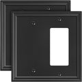 2-Pack Combo Blank/Decorator Light Switch Cover Plate, Black Modern Decorative Electrical Outlet Covers, Bamboo Fiber Wall Switch Plates and Outlet Covers
