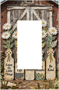 Rustic Daisy Barn Door Flowers 1 Gang Single Rocker Decorative Light Switch Covers Electrical Faceplate Switch Plates for Bathroom Kitchen Home