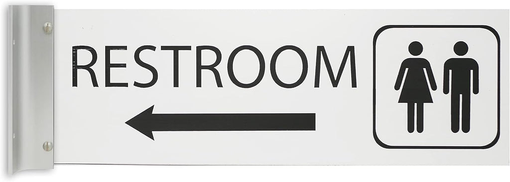ALPHA DOG SIGNS Corridor Projecting Hallway Bathroom Sign, Left Arrow, 4"x12" Double Sided, Indoor/Outdoor, Easy Install, Durable Business Wayfinding Plaque, USA-Made (White)
