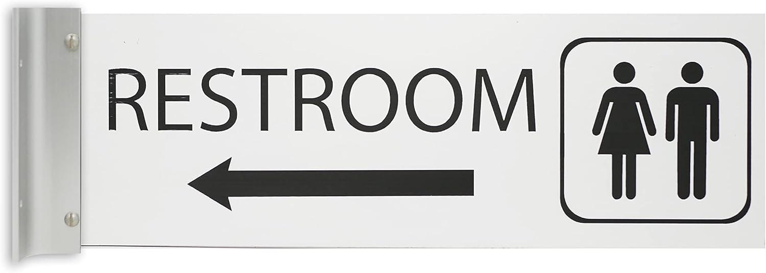 ALPHA DOG SIGNS Corridor Projecting Hallway Bathroom Sign, Left Arrow, 4"x12" Double Sided, Indoor/Outdoor, Easy Install, Durable Business Wayfinding Plaque, USA-Made (White)