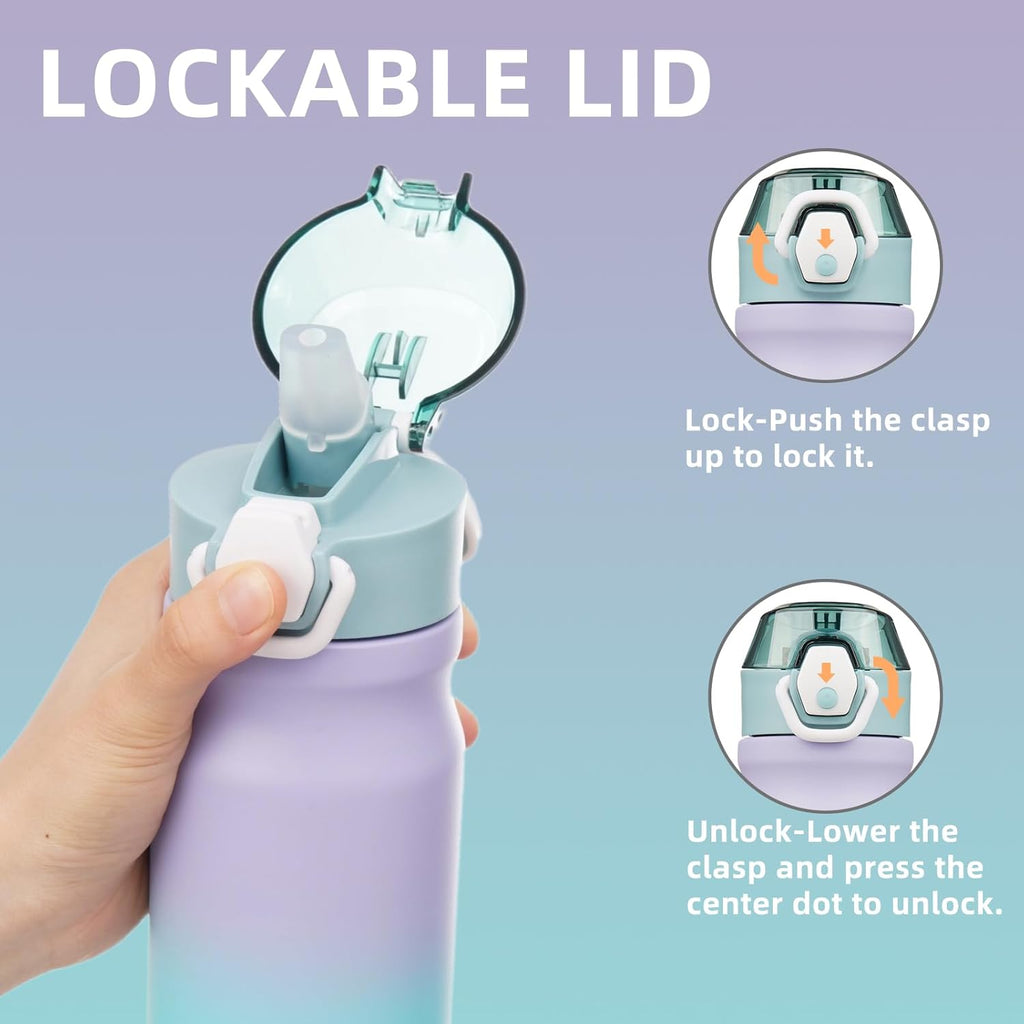 Insulated Water Bottle with Straw and Carry Loop,18 oz Stainless Steel Double Wall Vaccum Metal Water Flask with Leak-proof Lid,Lavender Green