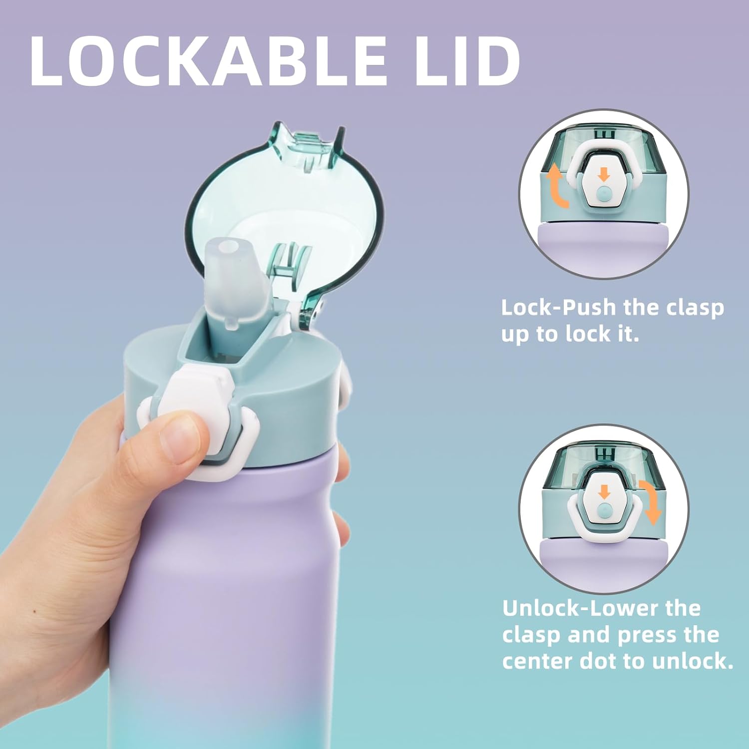 Insulated Water Bottle with Straw and Carry Loop,18 oz Stainless Steel Double Wall Vaccum Metal Water Flask with Leak-proof Lid,Lavender Green