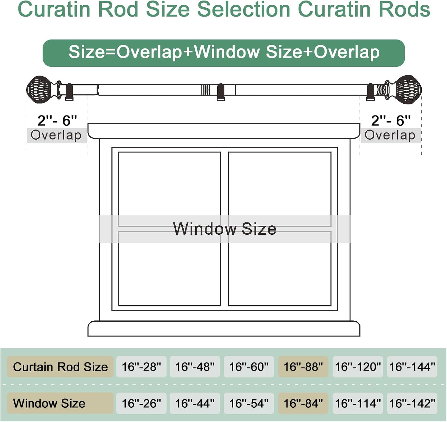 Curtain Rods for Windows 16 to 88 Inches Adjustable Length 1 Inch Diameter Window Curtain Rod with Wood Grain Leaf Pattern Finials,for Heavy Duty Curtains Rods