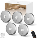 Puck Lights Cordless with Remote Control, 2200mAh Rechargeable Under Counter Lighting,3 Color Temperatures Dimmable Under Cabinet,Closet Light,Tap Light for Hallway (Silver, 5PCS)