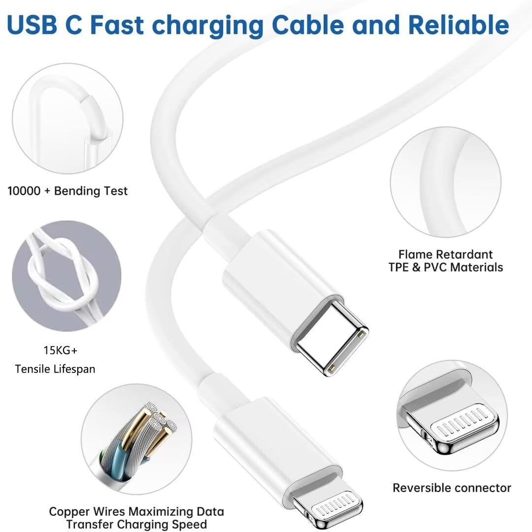 iPhone Charger Fast Charging,iPhone Fast Charger 2Pack USB C Wall Apple Charger Block Adapter 6FT USB C to Lightning Cable Cord Compatible with iPhone 14 Pro Max/14 Plus/13 Pro/12 Mini/11/XS/XR/X,iPad