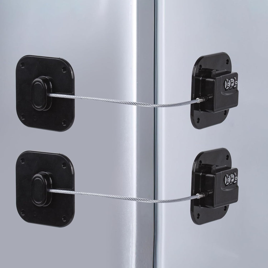 Fridge Locks, 2 Pack Refrigerator Locks with Combination, Refrigerator Lock with Adhesive, Cabinet Lock with Code for Child Safety, Freezer Cabinet Pantry Drawer Latch to Keep Door Closed, Black
