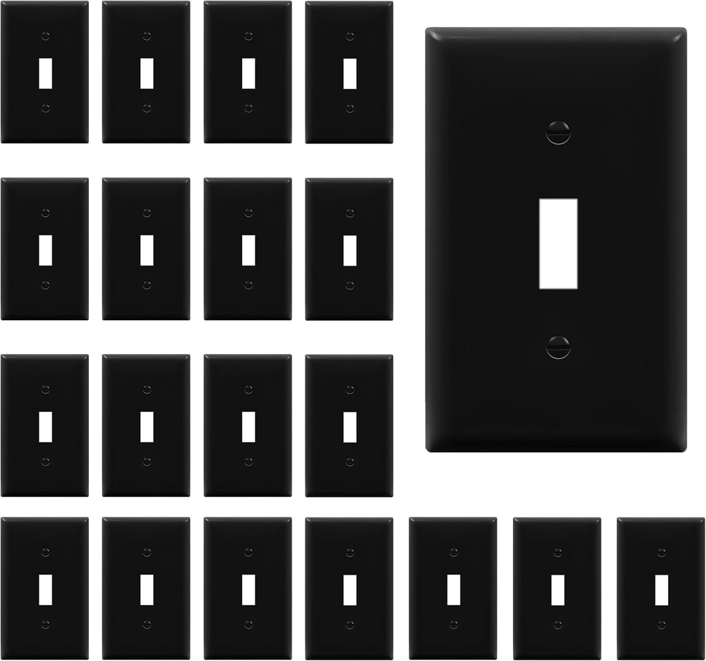 ENERLITES Toggle Light Switch Wall Plate, Gloss Finish, Standard Size 1-Gang 4.50" x 2.76", Unbreakable Polycarbonate Thermoplastic, 8811-BK-20PCS, Black (20 Pack)