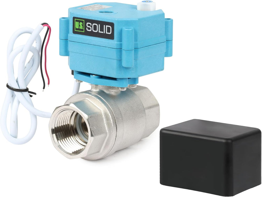 U.S. Solid Motorized Ball Valve - IP67 1inch Stainless Steel Ball Valve 110-230V with Waterproof Cover, Full Port, 2 Wire Auto Return, Normally Closed