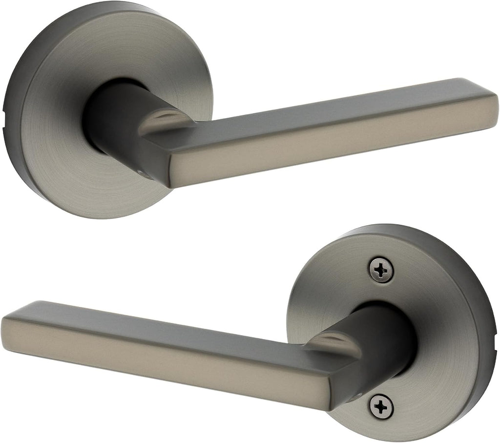 Kwikset Halifax Interior Round Passage Door Handle, Lever for Closet and Hallway Doors, Reversible Non-Locking Handle Lever, Gunmetal