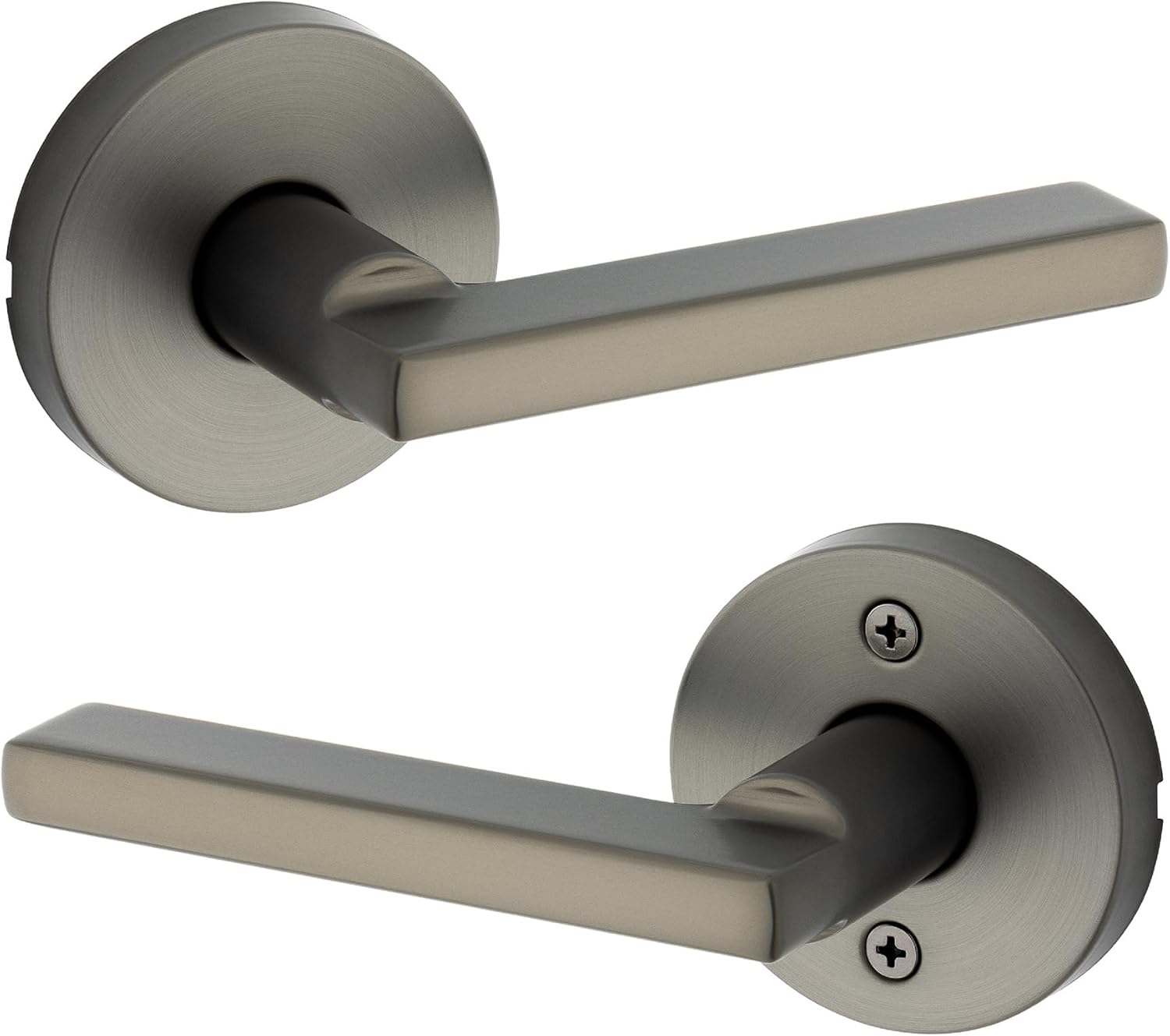 Kwikset Halifax Interior Round Passage Door Handle, Lever for Closet and Hallway Doors, Reversible Non-Locking Handle Lever, Gunmetal