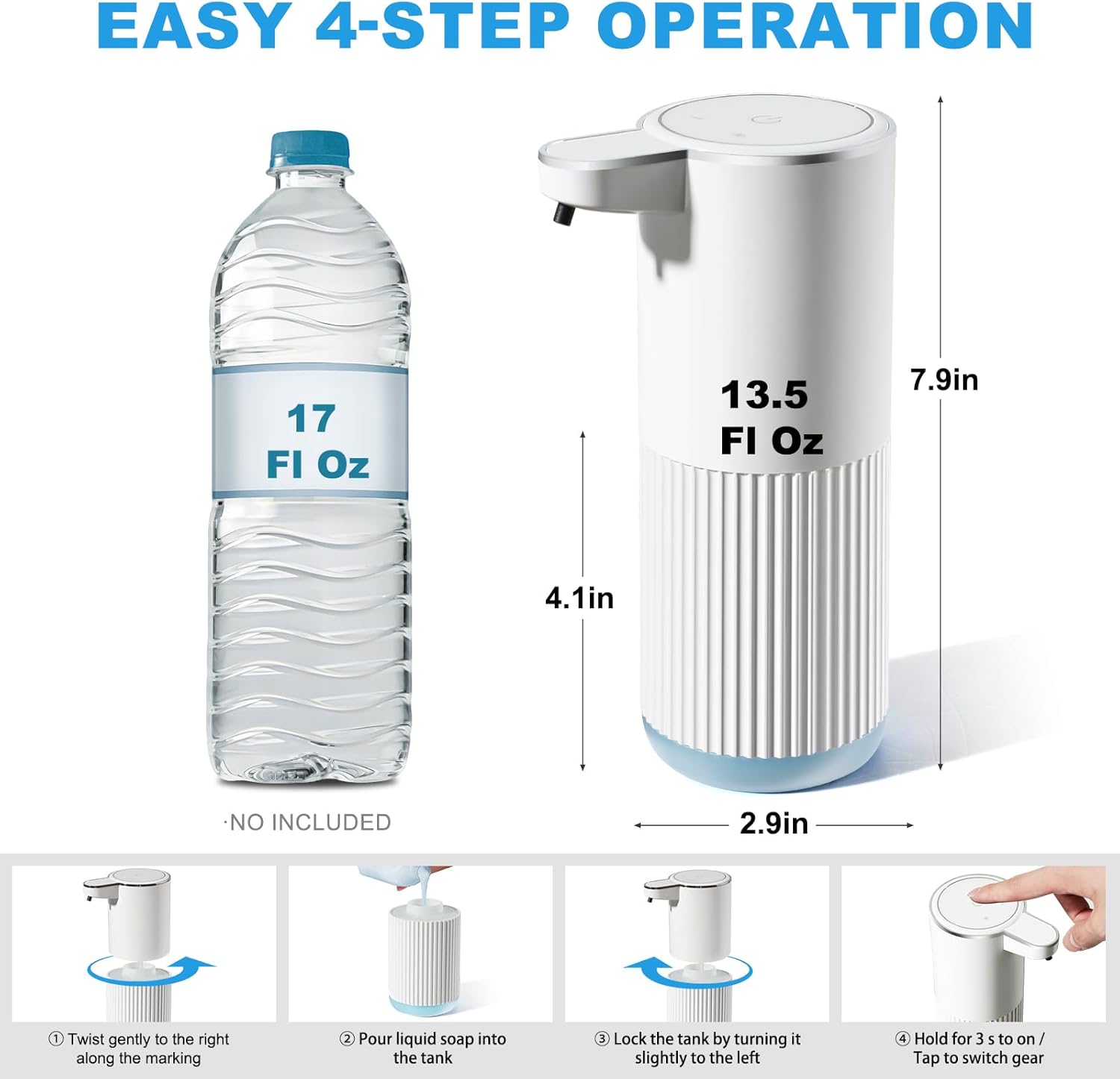Automatic Soap Dispenser, 2 Pack White Touchless Liquid Soap Dispenser for Bathroom, 13.5 Fl Oz Plastic Electric Auto Dish Soap Dispensers Wall Mount for Kithcen with Adjustable Volume