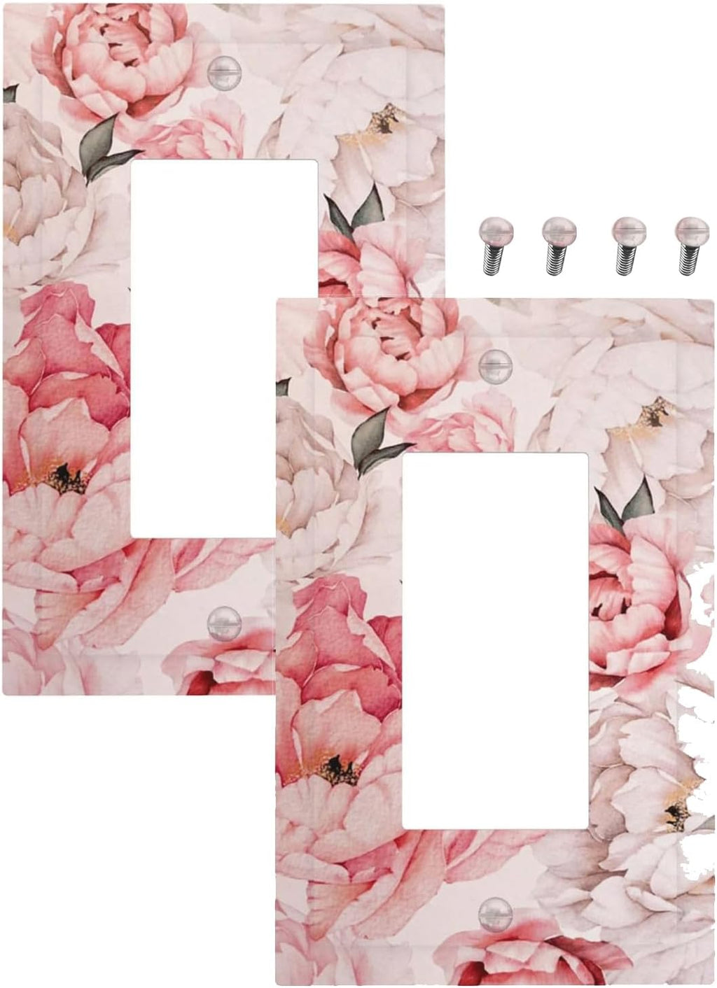 Decorative Outlet Covers Ink Pink Peony Flower Rustic Floral 1 Gang Rocker Light Switch Cover Plate Single Decora Light Switch Covers Wall Plate Faceplate for Home Decor （2 Pack）