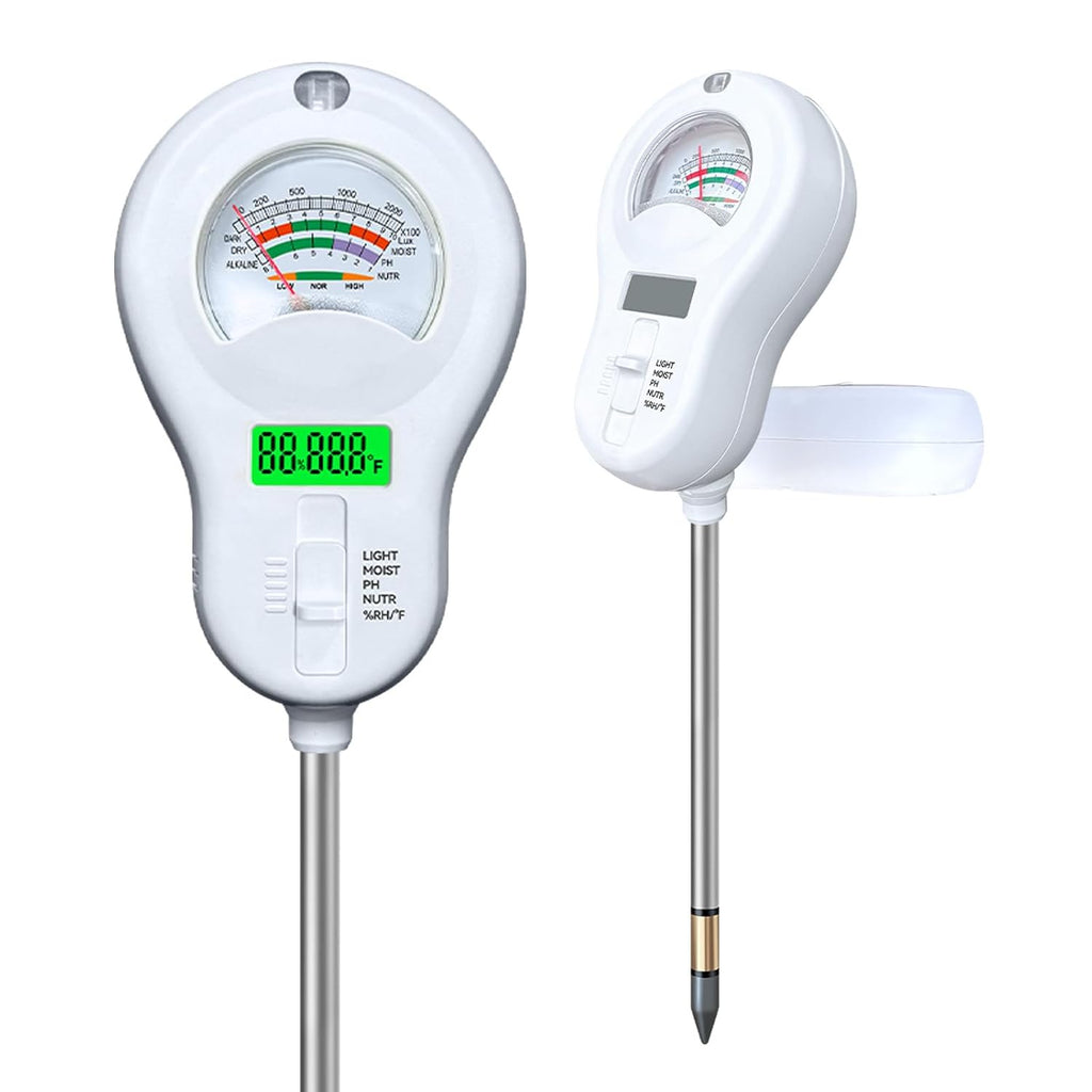 Soil Moisture Meter, 6-in-1 Soil pH Meter, Measures Temperature, Humidity, Light Intensity, nutrients, pH, and Ambient Humidity. Suitable for Horticulture, lawns, and Agriculture
