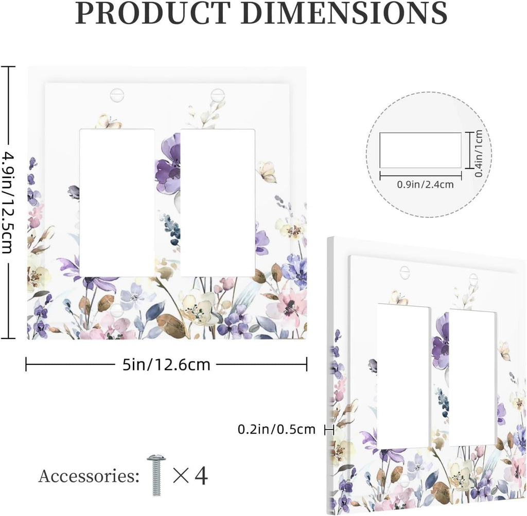 Decorative Outlet Covers Purple Floral Lilac Watercolor Flower Leaves Butterfly Wildflower 2 Gang Double GFCI Rocker Electrical Wall Panels Light Switch Cover Plate for Bedroom Home Decor
