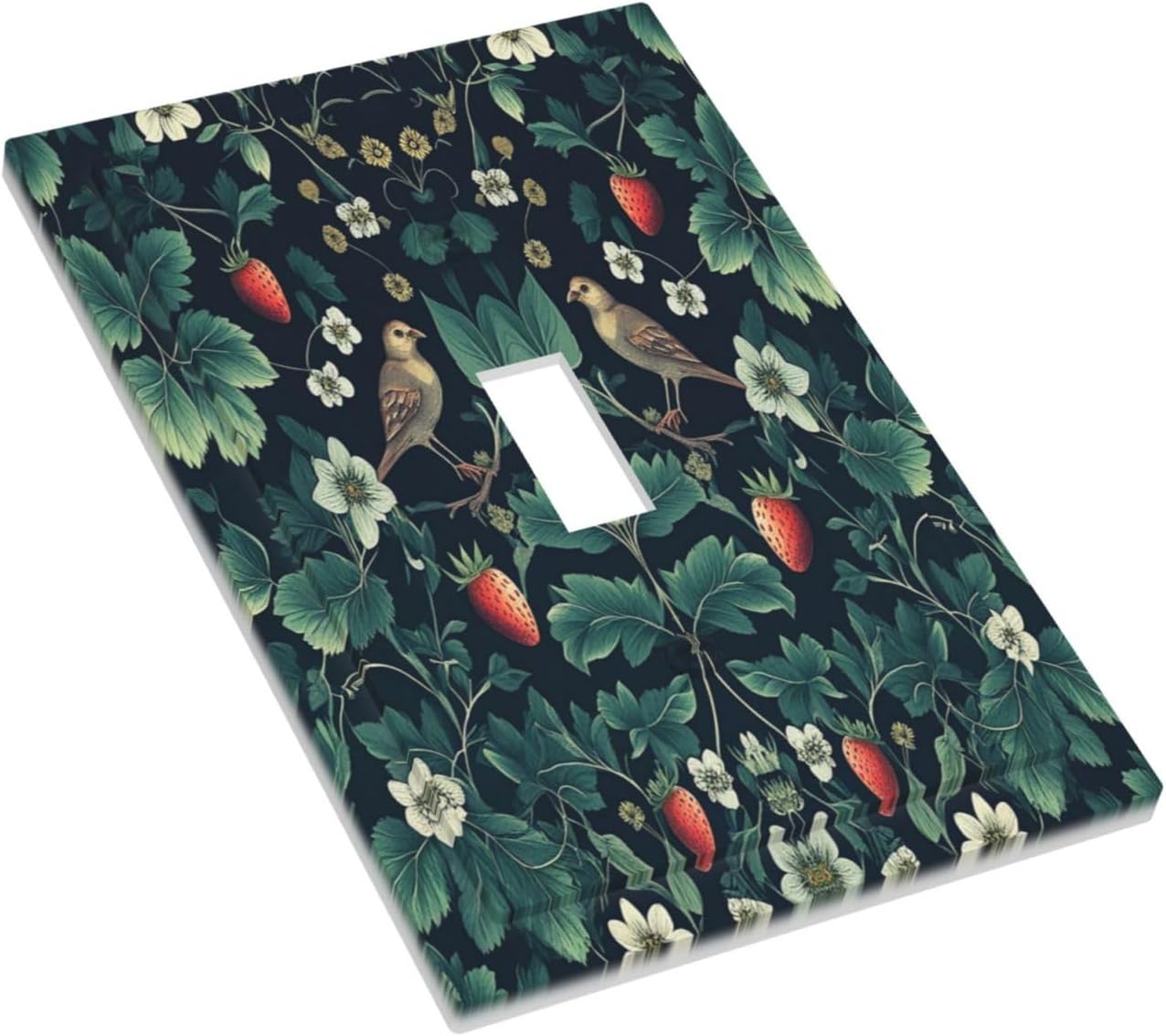 Decorative Light Switch Cover Strawberry Birds Flowers Plant Morris Floral 1 Gang Single Toggle Device Electrical Faceplate Switchplates Decorator Outlet Wall Plate for Bedroom Farmhouse